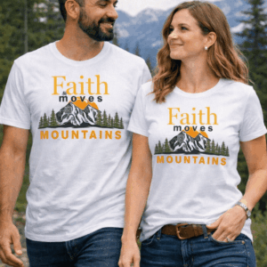 Faith Moves Mountains — White T‑Shirt (QR Code Edition)